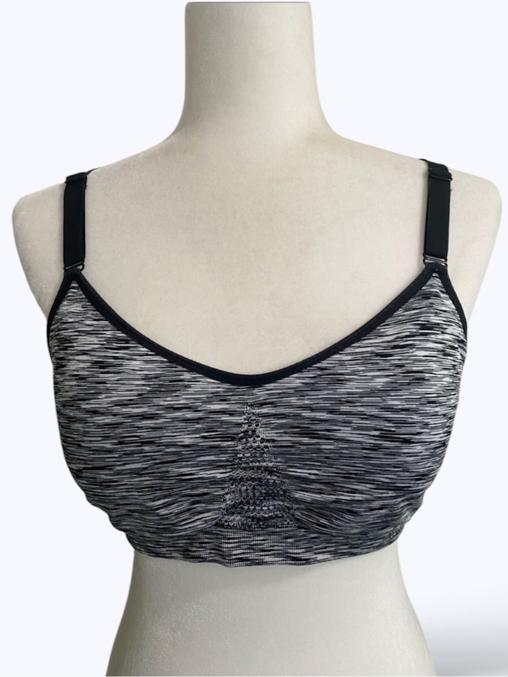 Danskin Seamless Racerback Sports Bra, Grey Black Heather, Ruched Adjustable